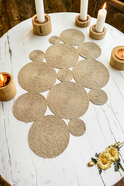 Homever Față de masă din răchită din iuta, lucrată manual și premium, pentru cameră de zi, bucătărie - Ranir - 120x72cm - Seasy