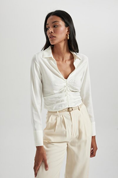 DeFacto بلوزة بأكمام طويلة ورقبة على شكل حرف V A8812ax23au