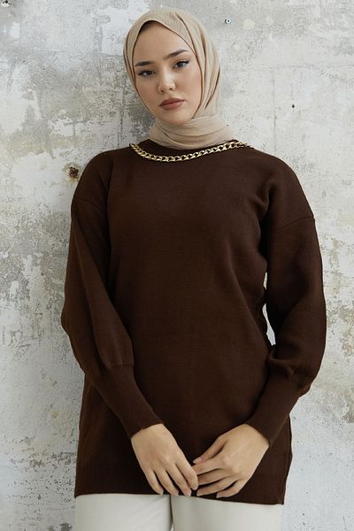 InStyle Pulover Tricotaj Detaliat Lanț Sera - Maro amar