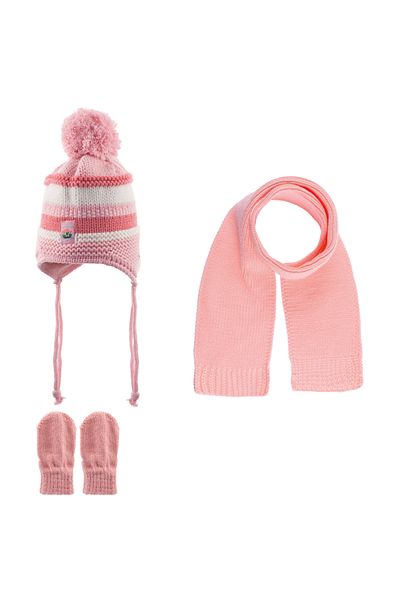 Kitti KITTI Baby Girl Scarf Beanie Gloves Set 3 Pieces with Fleece Inside 0-18 Months (150-04)