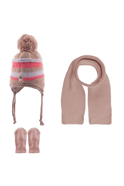 Kitti KITTI Baby Girl Scarf Beanie Gloves Set 3 Pieces with Fleece Inside 0-18 Months (150-04)