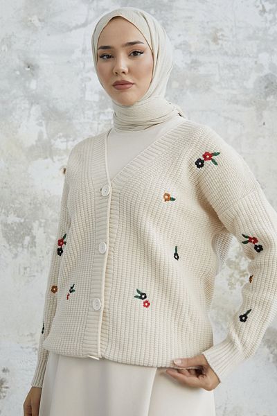InStyle هيلي ديزي كارديجان مطرز - بيج