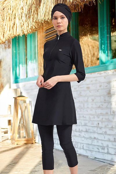 Adasea Γυναικείο Lycra Semi Closed Hijab Μαγιό 3400 Μαύρο