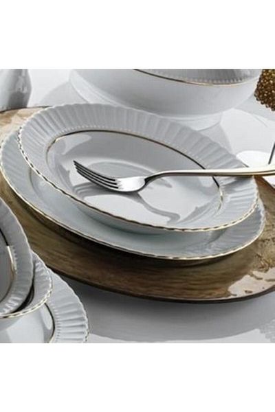 Güral Porcelain Mother of Pearl Gilded Dinnerware Set - 48 Pieces for 12 People..