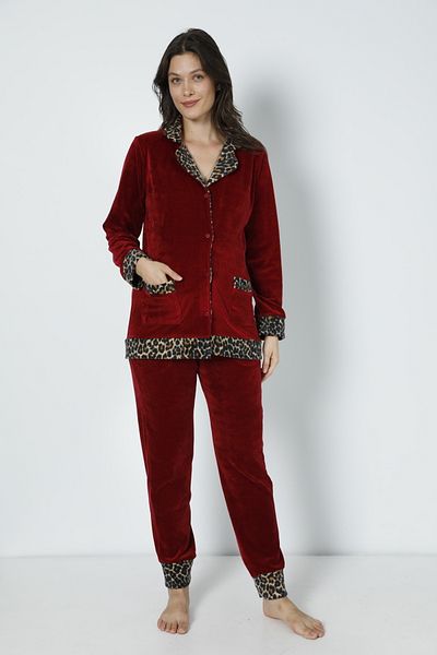 Miss Dünya Lissa Burgundy Front Buttoned Velvet Maternity and Maternity Pajamas Set