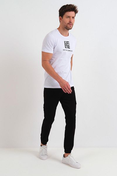 Rodi Jeans Men's Black Linen Jogger Pants with Elastic Waist and Cargo Pockets