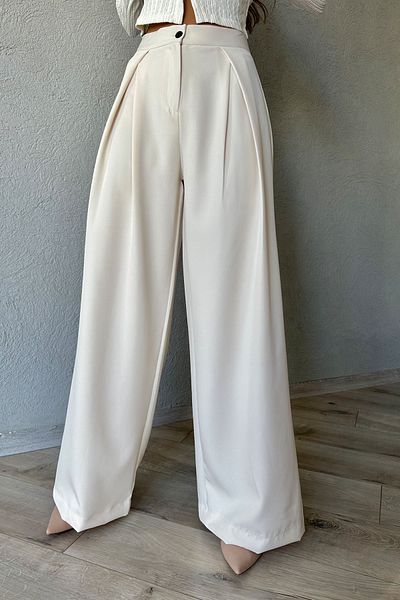 Seda Yalçın Atelier Beige Front Pleated Button Detailed Trousers