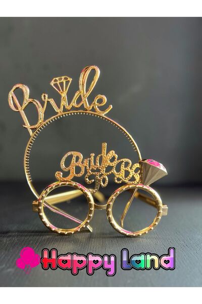 Happyland Bride To Be Bride Yazılı Gözlük Taç Seti Plastik Gold