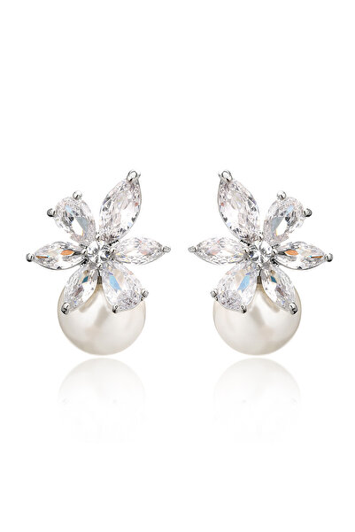 Monemel Kristal Taşlı İnci Detaylı Kristal Küpe(Altın Kaplama)