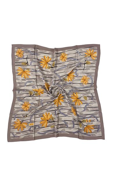 MİRAY EŞARP Miray 100% Pure Silk 90cm X 90cm Patterned Powder Scarf E-41