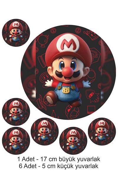 Atölye7Tasarım Cute Super Mario 7 Pieces A4 Edible Ornament Pastry Cookie Sugar Dough Paper Print