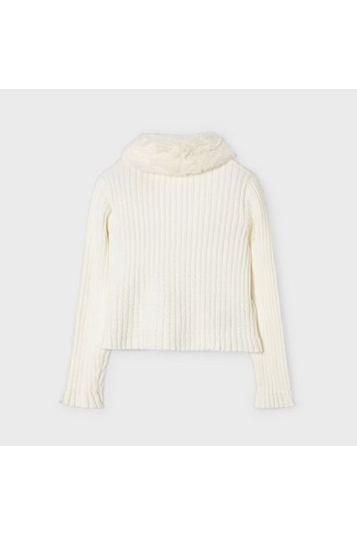 MAYORAL Girl's Collar Fake Fur Bolero Cardigan Ecru L24K4309