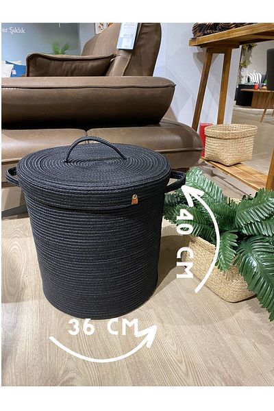 MaVaux Кош за пране Helios Jute 36-40 с капак - плетен вид, многофункционален кош за пране