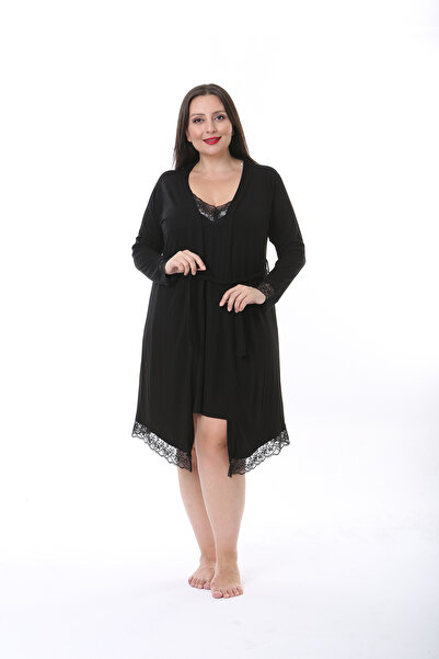 XL Modam WOMEN'S LARGE SIZE BLACK NIGHTWEAR SET