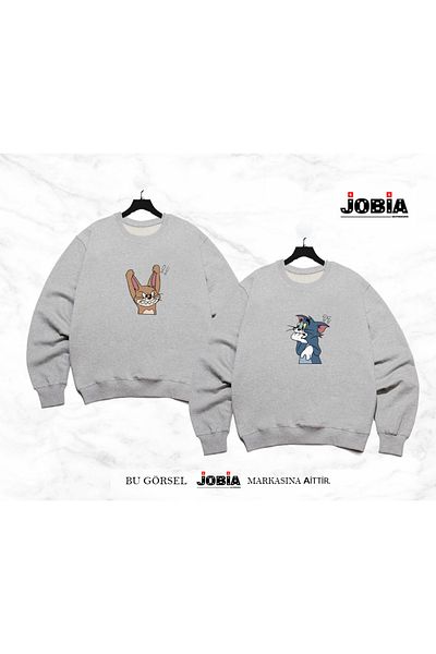 Jobia Outdoors Unisex Tom and Jerry Printed Lover Combination Φούτερ με λαιμόκοψη 3 κλωστών Σετ 2 τεμαχίων