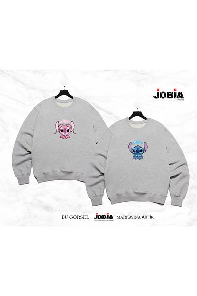 Jobia Outdoors Unisex Lilo Stitch Printed Lover Combination Φούτερ Ζευγάρι με λαιμόκοψη με 3 νήματα Σετ 2 τεμαχίων
