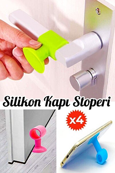 Genel Markalar Renkli Vakumlu Kapı Stoperi 4 Adet Kapı Kolu Koruyucu Silikon TR