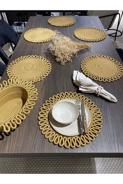 MaVaux Set de 7 farfurii din iută și boluri pentru pâine Galaxy Modern