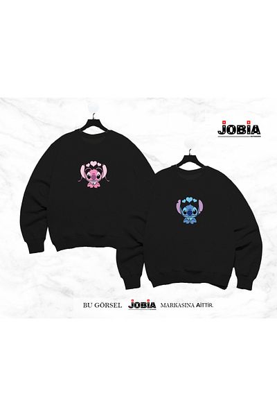 Jobia Outdoors Унисекс комплект от 2 части за двойка с щампа Lilo Stitch и нулева яка, с 3 прежди и повдигнати елементи
