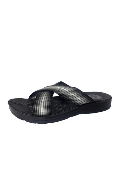 VİZYON Men's Large Size Black Rope Orthopedic Non-Slip Sole Slippers