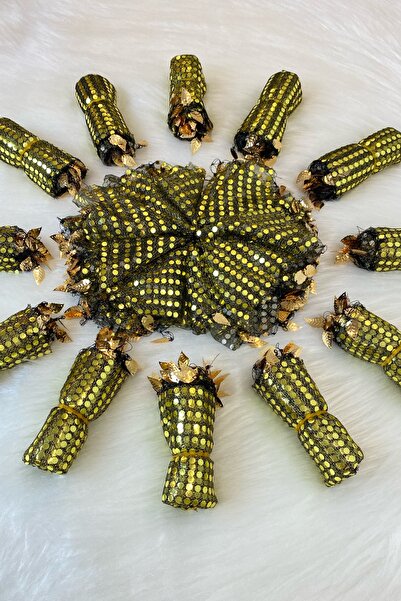 ZEYMERADE Siyah Gold Halay Mendili, Gelin Mendili, Pullu Halay Mendili 10 Adet