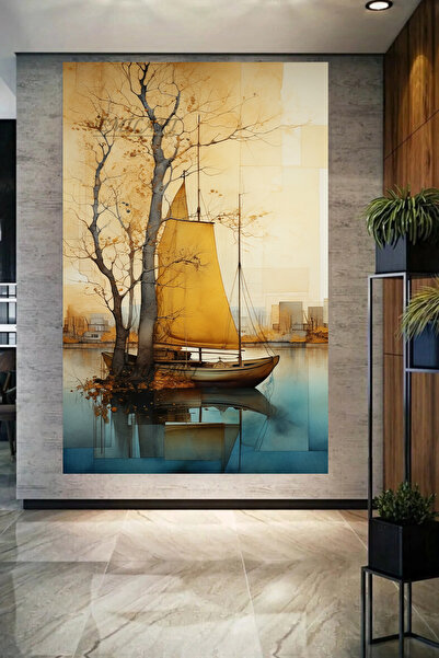 EMİLART YAĞLI BOYA GÖRÜNÜMLÜ SONBAHARDA AĞAÇ VE SANDAL HD KALİTE KANVAS TABLO