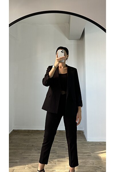 hatmeofficial KADIN BLAZER CEKET-KRUVAZE YAKA-KOL KATLAMA-ÇITÇITLI-ASTARLI