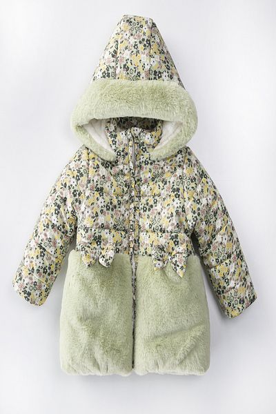 PODİUM GİYİM Special Cute Design Floral Bow Detailed Rabbit Ears Gilded Fur Lined Winter Coat