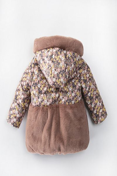 PODİUM GİYİM Special Cute Design Floral Bow Detailed Rabbit Ears Gilded Fur Lined Winter Coat