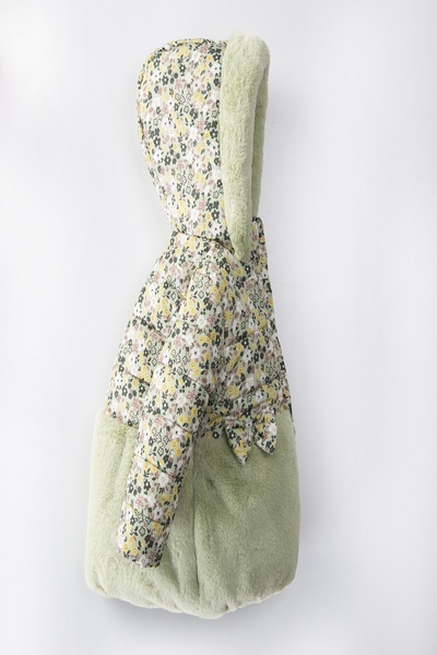 PODİUM GİYİM Özel Sevimli Tasarım Çiçekli Fiyonk Detaylı Tavşan Kulaklı Varaklı İçi Kürklü Kışlık Kaban- Mont