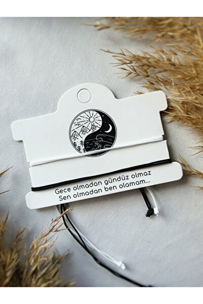 Atölye Merdiven Ying yang Unisex çift Bilekliği Makrome detaylı siyah beyaz Şans bilekliği eş sevgili bff