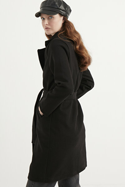 MEECY Women's Black Belted Cashew Coat