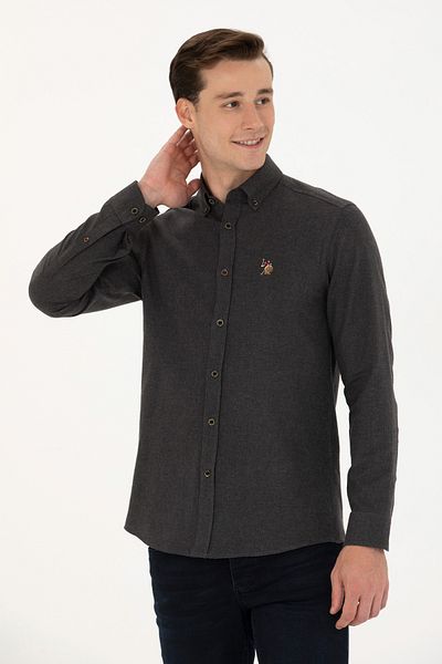 U.S. Polo Assn. БАЗА. POLO ASSN. МЪЖКА ТЪКАНА ЗИМНА ЧЕРНА РИЗА Slim Fit