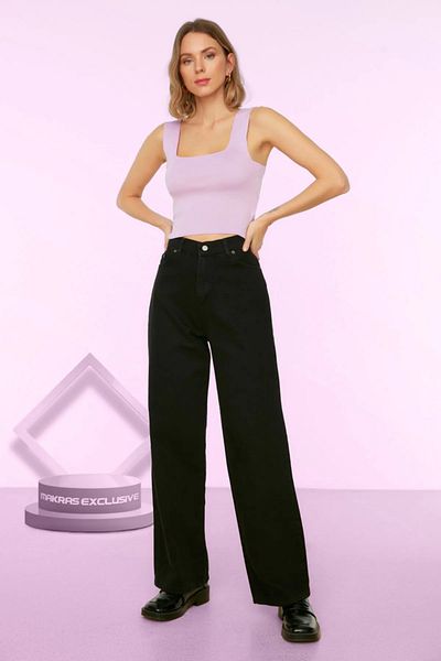 MAKRAS EXCLUSIVE Lisa Women's Jeans Non-Fading Black Loose High Waist Lycra Palazzo Jeans Jeans