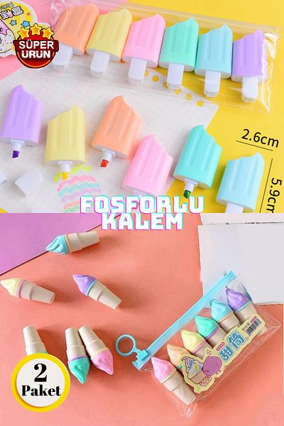 HerSepetten Mini Highlighter Set Ice Cream Cone + Ice Cream Bite (6+6 Pieces)