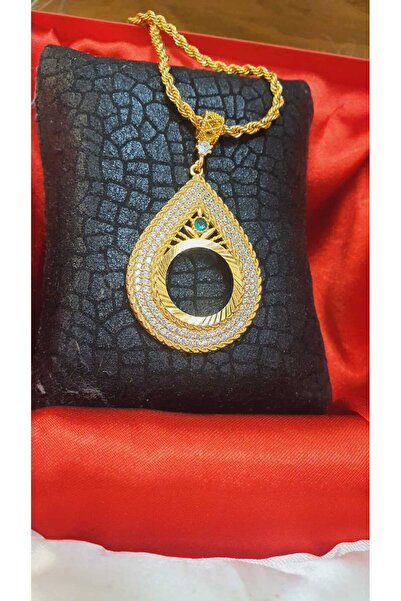barisiva gold 22 ayar altın kaplama çeyrek takılan kolye 60 cm zinciriyle bir...