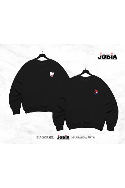 Jobia Outdoors Unisex New Hello Ktty Spiderman Φούτερ με στάμπα για ζευγάρια με 3 νήματα σετ 2 τεμαχίων