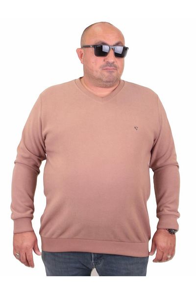 MocGrande Μεγάλο μέγεθος Thessaloniki V-Neck Classic Sweatshirt 23201 ΣΚΟΥΡΟ ΚΑΦΕ
