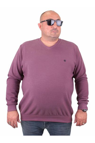 MocGrande Μεγάλο μέγεθος Thessaloniki V-Neck Classic Sweatshirt 23201 Μωβ