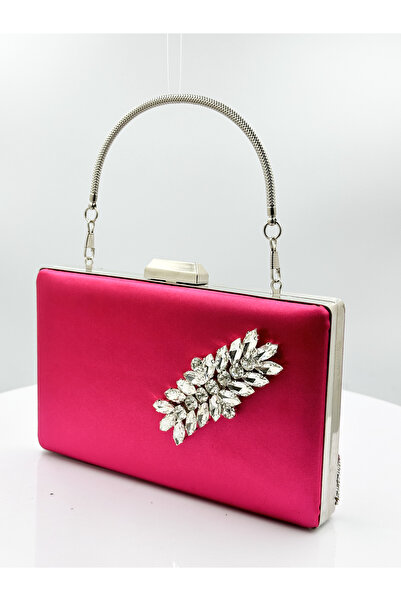 Biçanta Geantă de seară din satin fuchsia cu detalii argintii și pietre argin...