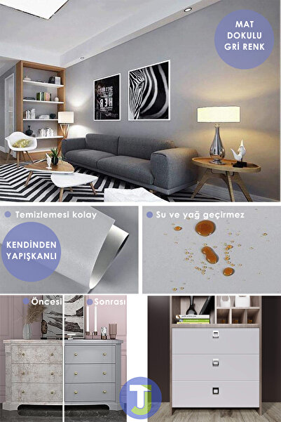 Technojet Kendinden yapışkanlı Mat Gri Mutfak Banyo Tezgah Duvar Dolap ve Masa Kaplama 60cmX500cm
