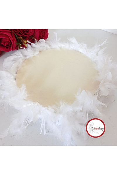 Gelincimherşey Off-White Feather 27 cm Diameter Leather Tambourine for Bride