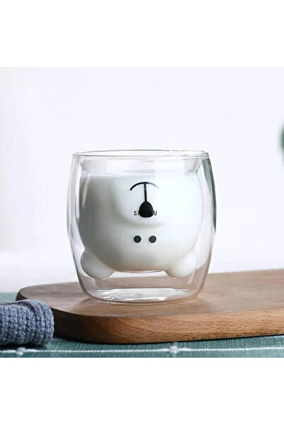 Atölye Merdiven Double Walled Glass Mug with Teddy Bear Design, Double Walled...