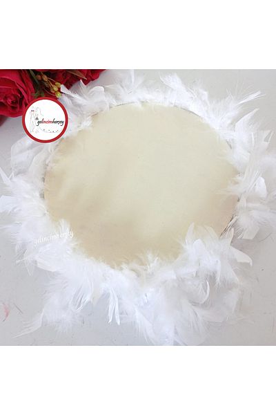 Gelincimherşey Off-White Feather 27 cm Diameter Leather Tambourine for Bride