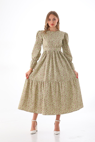 Moda Lippa Rochie verde hijab cu detaliu cauciucat pe glezne