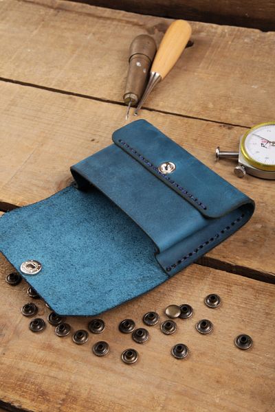 New Coast Leather 1900's Γνήσιο & Γνήσιο Δερμάτινο Χειροποίητο Τυρκουάζ Ανδρική Κάρτα