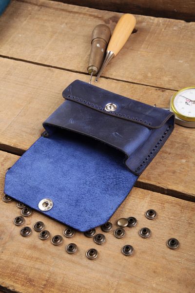 New Coast Leather 1900's Γνήσιο & Πραγματικό Δερμάτινο Χειροποίητο Σκούρο Μπλε Ανδρική Κάρτα