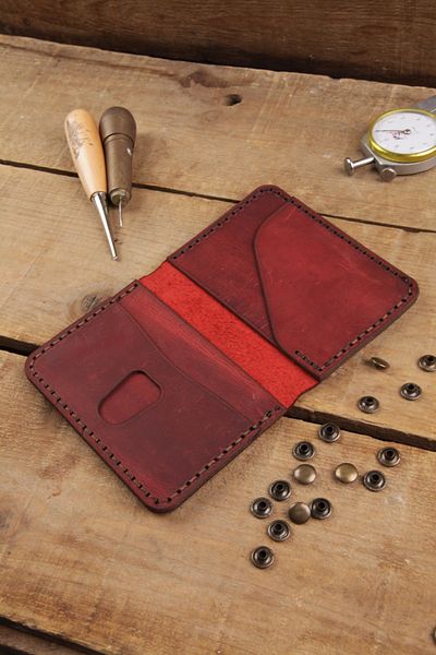 New Coast Leather 1900's Γνήσιο & Πραγματικό Δερμάτινο Χειροποίητο Κόκκινο Ανδρικό Κάτοχος Κάρτας