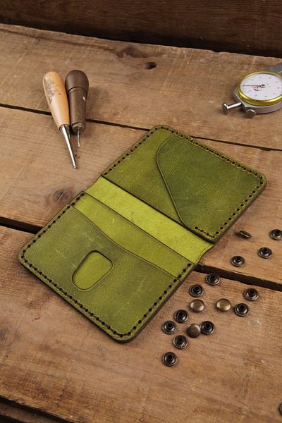 New Coast Leather 1900's Γνήσιο & Πραγματικό Δερμάτινο Χειροποίητο Ανοιχτό Πράσινο Ανδρικό Κάρτα