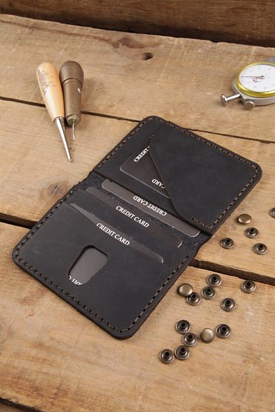 New Coast Leather 1900's Γνήσιο & Πραγματικό Δερμάτινο Χειροποίητο Μαύρο Ανδρικό Καρτοθήκη
